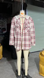 Hooded Plaid Shacket with Large Pocket - QH Clothing