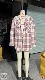 Hooded Plaid Shacket with Large Pocket - QH Clothing