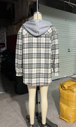 Hooded Plaid Shacket with Large Pocket - QH Clothing