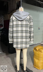 Hooded Plaid Shacket with Large Pocket - QH Clothing