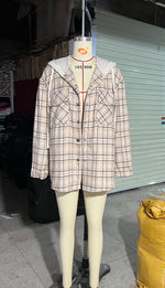 Hooded Plaid Shacket with Large Pocket - QH Clothing