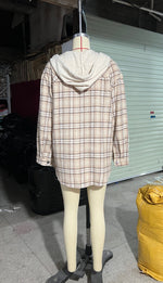 Hooded Plaid Shacket with Large Pocket - QH Clothing