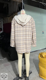 Hooded Plaid Shacket with Large Pocket - QH Clothing