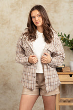 Hooded Plaid Shacket with Large Pocket - QH Clothing