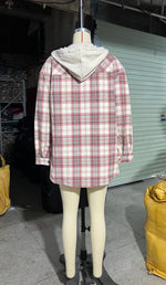 Hooded Plaid Shacket with Large Pocket - QH Clothing