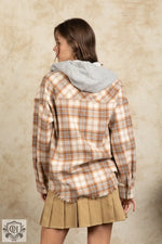 Hooded Plaid Shacket with Large Pocket - QH Clothing