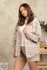 Hooded Plaid Shacket with Large Pocket - QH Clothing