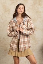 Hooded Plaid Shacket with Large Pocket - QH Clothing