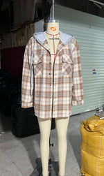 Hooded Plaid Shacket with Large Pocket - QH Clothing