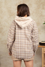 Hooded Plaid Shacket with Large Pocket - QH Clothing