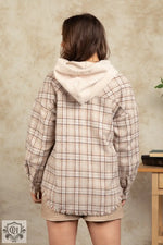 Hooded Plaid Shacket with Large Pocket - QH Clothing