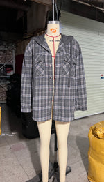 Hooded Plaid Shacket with Large Pocket - QH Clothing