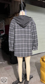 Hooded Plaid Shacket with Large Pocket - QH Clothing