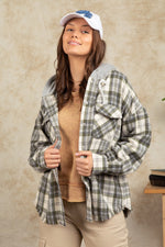 Hooded Plaid Shacket with Large Pocket - QH Clothing