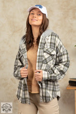 Hooded Plaid Shacket with Large Pocket - QH Clothing