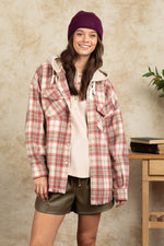 Hooded Plaid Shacket with Large Pocket - QH Clothing