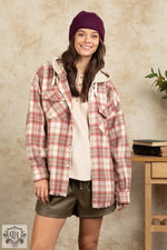 Hooded Plaid Shacket with Large Pocket - QH Clothing