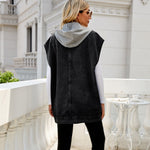 Hooded Sleeveless Denim Vest - Clothing