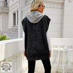 Hooded Sleeveless Denim Vest - Clothing