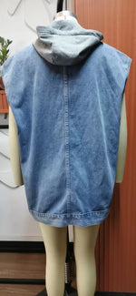 Hooded Sleeveless Denim Vest - Clothing