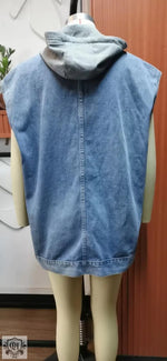 Hooded Sleeveless Denim Vest - Clothing