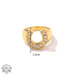 Exquisite 18K Gold Horseshoe Design Zircon Ring - Timeless Elegance -  QH Clothing