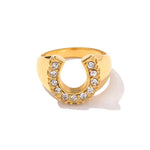 Exquisite 18K Gold Horseshoe Design Zircon Ring - Timeless Elegance -  QH Clothing