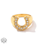 Exquisite 18K Gold Horseshoe Design Zircon Ring - Timeless Elegance -  QH Clothing