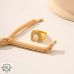 Exquisite 18K Gold Horseshoe Design Zircon Ring - Timeless Elegance -  QH Clothing