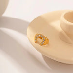 Exquisite 18K Gold Horseshoe Design Zircon Ring - Timeless Elegance -  QH Clothing