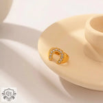 Exquisite 18K Gold Horseshoe Design Zircon Ring - Timeless Elegance -  QH Clothing