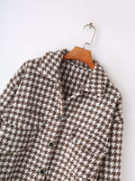 Houndstooth Woolen Long Coat - QH Clothing