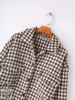 Houndstooth Woolen Long Coat - QH Clothing