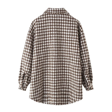 Houndstooth Woolen Long Coat - QH Clothing