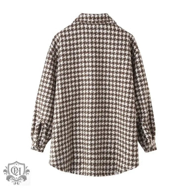 Houndstooth Woolen Long Coat - QH Clothing