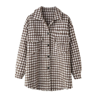 Houndstooth Woolen Long Coat - QH Clothing