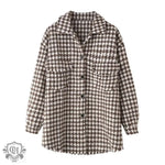 Houndstooth Woolen Long Coat - QH Clothing