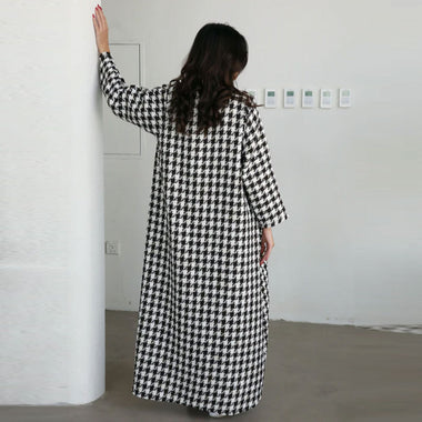 Elegant Check Cardigan Coat - QH Clothing