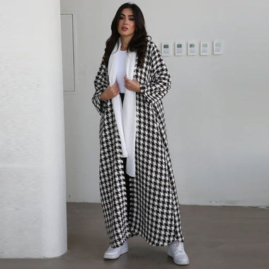 Elegant Check Cardigan Coat - QH Clothing