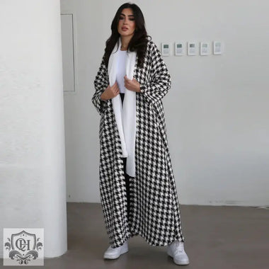 Elegant Check Cardigan Coat - QH Clothing