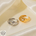 18K gold simple and personalized irregular-shaped hollow design ring - QH Clothing