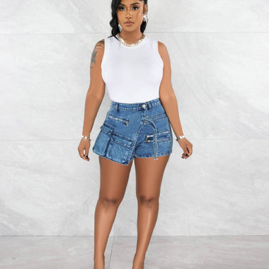 High Rise Denim Zipper Overalls - QH Clothing