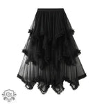 Wooden Ear Irregular Asymmetric Mesh Tiered Skirt Mid Length High Waist Big Swing Puffy Fairy Gauze Dress Long Skirt - Quality Home Clothing| Beauty