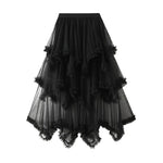 Wooden Ear Irregular Asymmetric Mesh Tiered Skirt Mid Length High Waist Big Swing Puffy Fairy Gauze Dress Long Skirt - Quality Home Clothing| Beauty