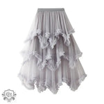 Wooden Ear Irregular Asymmetric Mesh Tiered Skirt Mid Length High Waist Big Swing Puffy Fairy Gauze Dress Long Skirt - Quality Home Clothing| Beauty