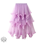 Wooden Ear Irregular Asymmetric Mesh Tiered Skirt Mid Length High Waist Big Swing Puffy Fairy Gauze Dress Long Skirt - Quality Home Clothing| Beauty