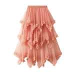 Wooden Ear Irregular Asymmetric Mesh Tiered Skirt Mid Length High Waist Big Swing Puffy Fairy Gauze Dress Long Skirt - Quality Home Clothing| Beauty