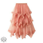 Wooden Ear Irregular Asymmetric Mesh Tiered Skirt Mid Length High Waist Big Swing Puffy Fairy Gauze Dress Long Skirt - Quality Home Clothing| Beauty