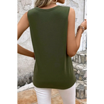 Jungle Green Solid Color Distressed Holes Crew Neck Tank Top - Tops/Tank Tops