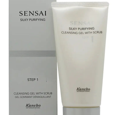 Kanebo Cosmetics Sensai Silky Purifying Cleansing Gel with Scrub in a white tube and box